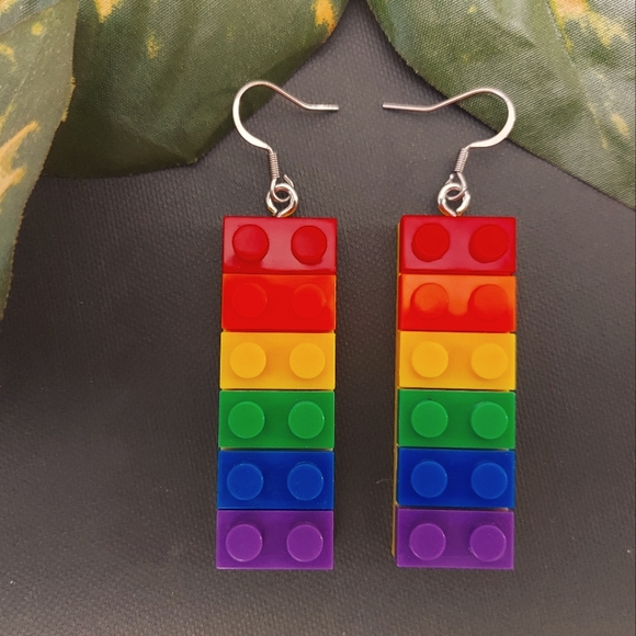 Lego Earrings Statement Rainbow Earrings - Picture 1 of 1